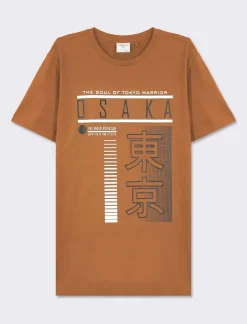 Uomo Piazza Italia Uomo|Polo E T-Shirt<T-shirt girocollo maniche corte regular fit college inspiration - tabacco