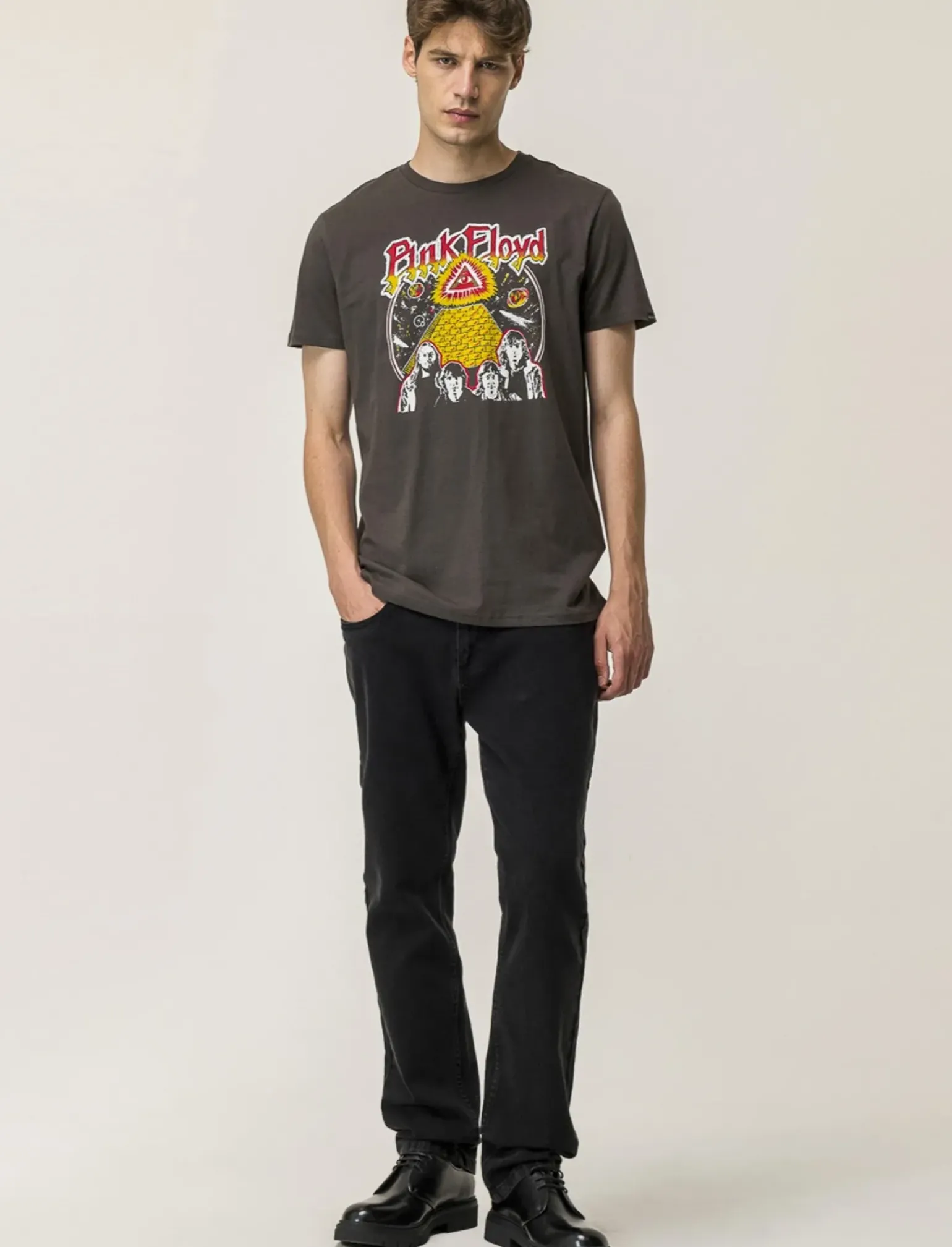 Uomo Piazza Italia Uomo|Polo E T-Shirt<T-shirt girocollo maniche corte regular fit con stampa PINKFLOYD License - asfalto