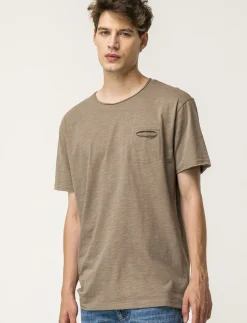 Uomo Piazza Italia Uomo|Polo E T-Shirt<T-shirt girocollo maniche corte loose fit in jersey slub puro cotone - kaki