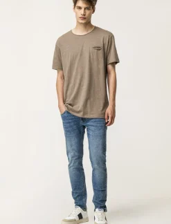 Uomo Piazza Italia Uomo|Polo E T-Shirt<T-shirt girocollo maniche corte loose fit in jersey slub puro cotone - kaki