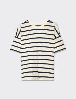 Donna Piazza Italia Maglieria<T-shirt in cotone con manica 3/4 a strisce - var 1