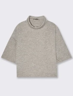 Donna Piazza Italia T-Shirt E Top<T-shirt in maglia a collo alto - Tortora melange