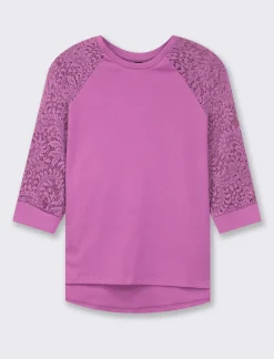 Donna Piazza Italia Maglieria<T-shirt in pizzo con manica 3/4 e motivi floreali raglan -