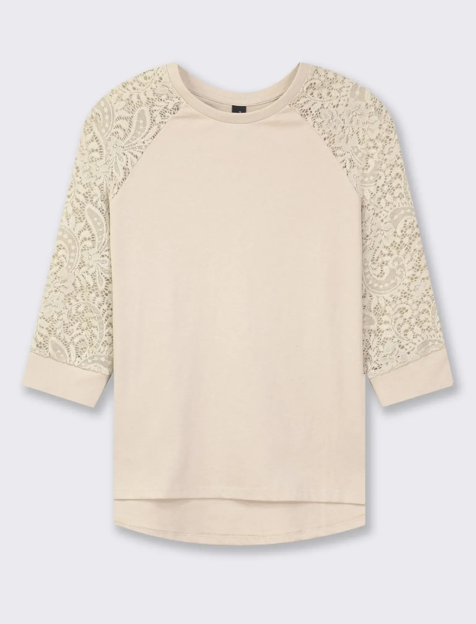 Donna Piazza Italia Maglieria<T-shirt in pizzo con manica 3/4 e motivi floreali raglan - Sabbia
