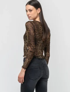 Donna Piazza Italia Maglieria<T-shirt in rete stampata manica lunga e vestibilità crop - var 1