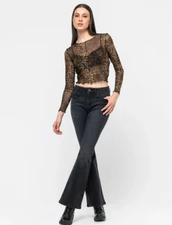 Piazza Italia T-shirt in rete stampata manica lunga e vestibilità crop - var 1 Cheap