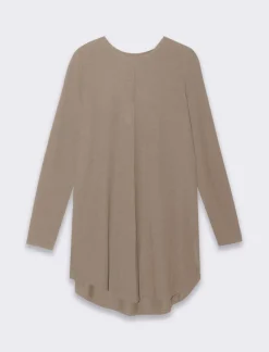 Donna Piazza Italia Donna|Maglieria<T-shirt lunga a girocollo a manica lunga e spacchi laterali - Tortora melange