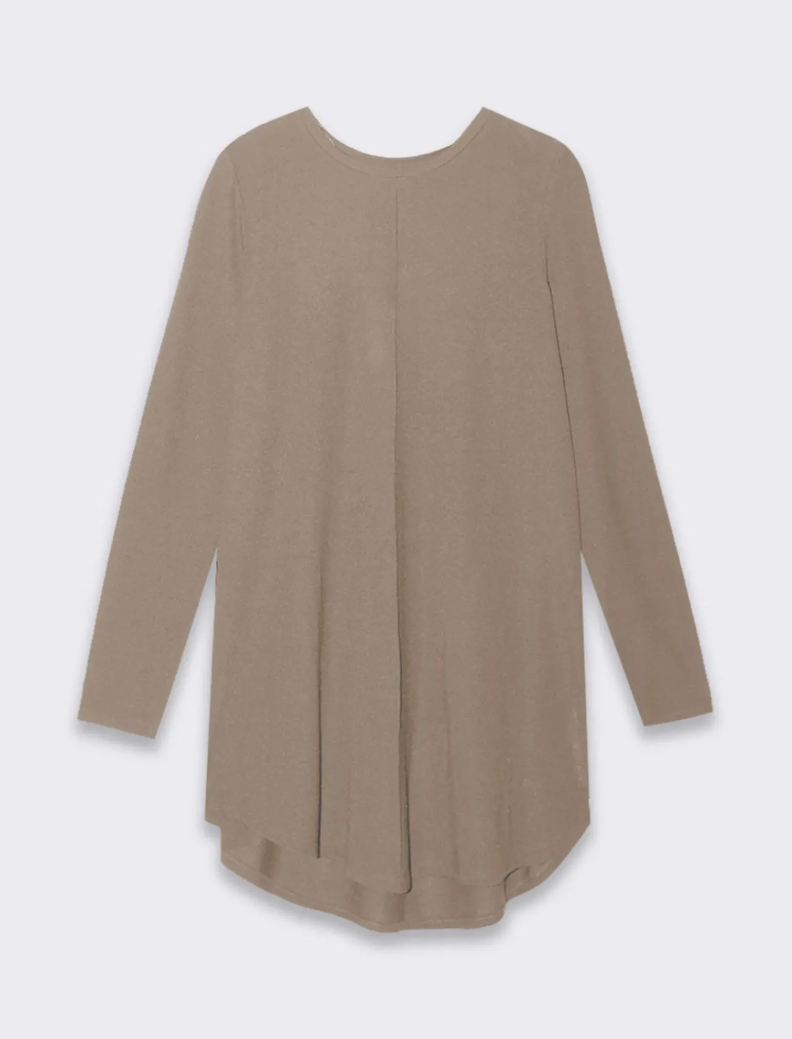 Donna Piazza Italia Donna|Maglieria<T-shirt lunga a girocollo a manica lunga e spacchi laterali - Tortora melange