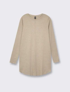 Donna Piazza Italia Donna|Maglieria<T-shirt lunga a girocollo a manica lunga e spacchi laterali - Tortora melange