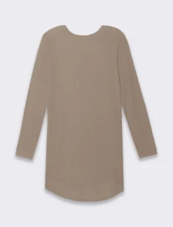 Donna Piazza Italia Donna|Maglieria<T-shirt lunga a girocollo a manica lunga e spacchi laterali - Tortora melange