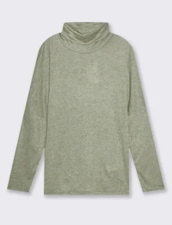 Donna Piazza Italia Maglieria<T-shirt manica lunga a collo alto e arricciatura - Verde