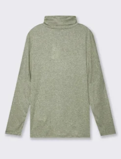 Donna Piazza Italia Maglieria<T-shirt manica lunga a collo alto e arricciatura - Verde