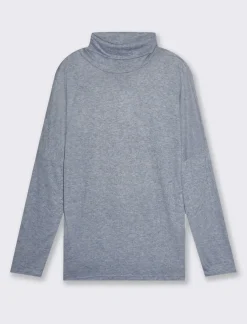 Donna Piazza Italia Maglieria<T-shirt manica lunga a collo alto e arricciatura - Denim