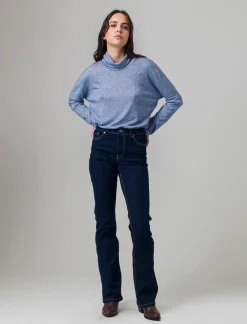 Donna Piazza Italia Maglieria<T-shirt manica lunga a collo alto e arricciatura - Denim