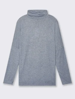 Donna Piazza Italia Maglieria<T-shirt manica lunga a collo alto e arricciatura - Denim