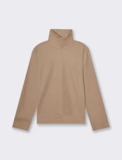 Donna Piazza Italia Maglieria<T-shirt manica lunga collo alto e cucitura frontale tessuto tipo maglina - Cammello