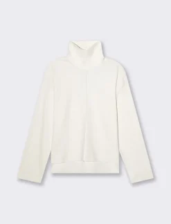 Donna Piazza Italia Maglieria<T-shirt manica lunga collo alto e cucitura frontale tessuto tipo maglina - Avorio