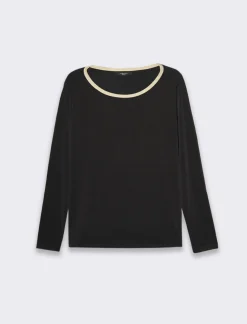 Donna Piazza Italia Donna|Maglieria<T-shirt manica lunga, girocollo con bordo in filo effetto metallico -