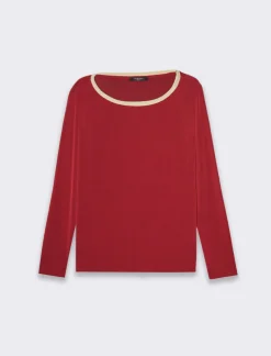 Donna Piazza Italia Donna|Maglieria<T-shirt manica lunga, girocollo con bordo in filo effetto metallico - Bordeaux