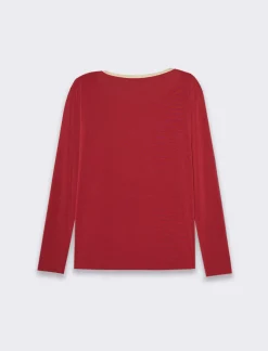 Donna Piazza Italia Donna|Maglieria<T-shirt manica lunga, girocollo con bordo in filo effetto metallico - Bordeaux