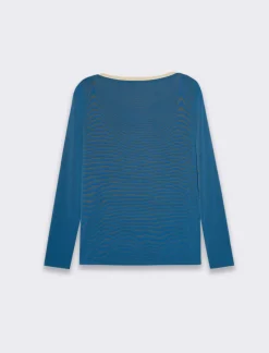 Donna Piazza Italia Donna|Maglieria<T-shirt manica lunga, girocollo con bordo in filo effetto metallico - Ottanio