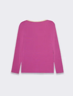 Donna Piazza Italia Donna|Maglieria<T-shirt manica lunga, girocollo con bordo in filo effetto metallico - Magenta
