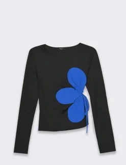 Donna Piazza Italia Maglieria<T-shirt manica lunga girocollo con cut-out sul fianco  - -blu