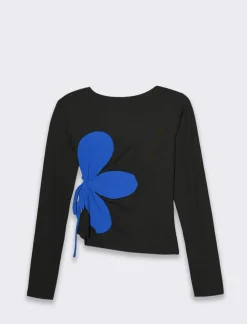 Donna Piazza Italia Maglieria<T-shirt manica lunga girocollo con cut-out sul fianco  - -blu