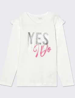 Piazza Italia Bambina|T-Shirt E Top<T-shirt manica lunga in cotone con rouches e stampa con dettagli effetto metallizzato - sporco