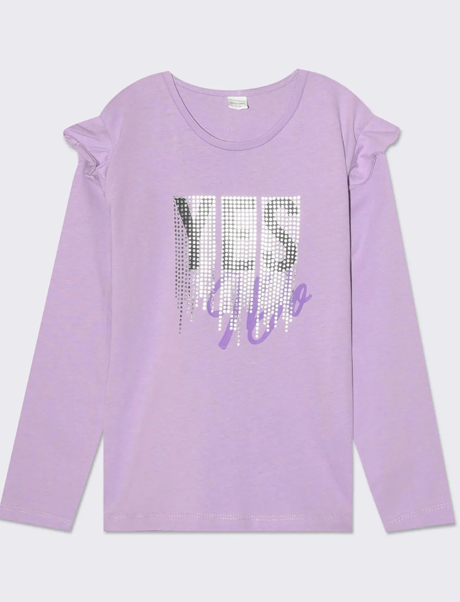 Piazza Italia Bambina|T-Shirt E Top<T-shirt manica lunga in cotone con rouches e stampa con dettagli effetto metallizzato - Lilla