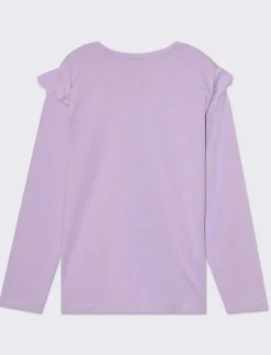 Piazza Italia Bambina|T-Shirt E Top<T-shirt manica lunga in cotone con rouches e stampa con dettagli effetto metallizzato - Lilla