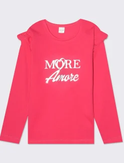 Piazza Italia Bambina|T-Shirt E Top<T-shirt manica lunga in cotone con rouches e stampa con dettagli effetto metallizzato -