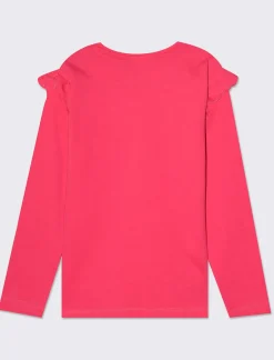 Piazza Italia Bambina|T-Shirt E Top<T-shirt manica lunga in cotone con rouches e stampa con dettagli effetto metallizzato -