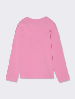 Piazza Italia Bambina|T-Shirt E Top<T-shirt manica lunga in cotone con stampa lucida e arriccio sulla manica -