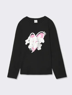 Piazza Italia Bambina|T-Shirt E Top<T-shirt manica lunga in cotone con stampa lucida e arriccio sulla manica -