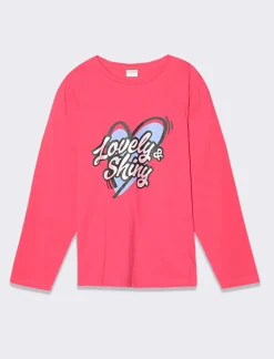 Piazza Italia Bambina|T-Shirt E Top<T-shirt manica lunga in cotone con stampa lucida e arriccio sulla manica -