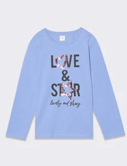 Piazza Italia Bambina|T-Shirt E Top<T-shirt manica lunga in cotone con stampa e dettaglio paillettes -