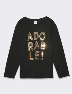 Piazza Italia Bambina|T-Shirt E Top<T-shirt manica lunga in cotone con stampa e dettaglio paillettes -