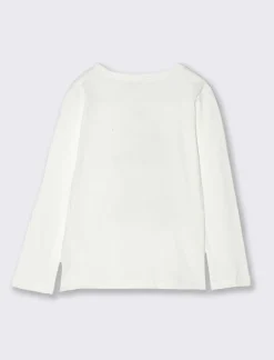 Piazza Italia Bambina|T-Shirt E Top<T-shirt manica lunga in cotone con stampa e dettaglio paillettes - Bianco sporco