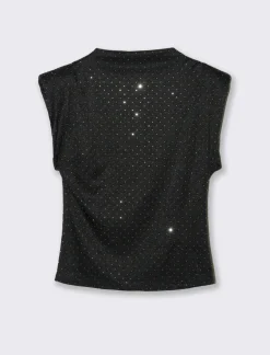 Donna Piazza Italia T-Shirt E Top<T-shirt maniche con appicazioni strass - Nero