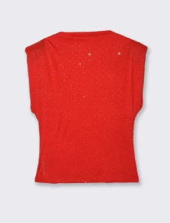 Donna Piazza Italia T-Shirt E Top<T-shirt maniche con appicazioni strass - Rosso