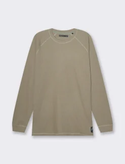 Uomo Piazza Italia Uomo|Polo E T-Shirt<T-shirt maniche lunghe struttura waffel in puro cotone - kaki