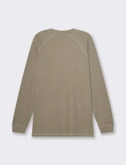 Uomo Piazza Italia Uomo|Polo E T-Shirt<T-shirt maniche lunghe struttura waffel in puro cotone - kaki