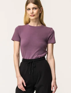 Donna Piazza Italia Donna|T-Shirt E Top<T-shirt mezza manica girocollo con lavorazione a coste - malva