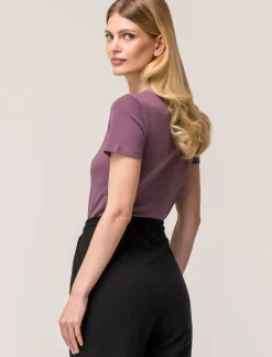 Donna Piazza Italia Donna|T-Shirt E Top<T-shirt mezza manica girocollo con lavorazione a coste - malva