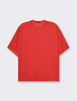 Donna Piazza Italia Maglieria<T-shirt mezza manica girocollo con cintura in rilievo - Bordeaux