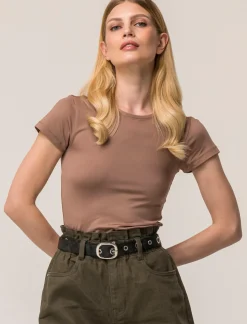 Donna Piazza Italia Donna|T-Shirt E Top<T-shirt mezza manica in tessuto elastico vestibilità slim - castoro