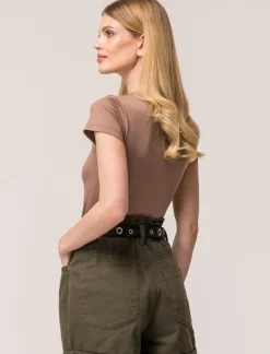 Donna Piazza Italia Donna|T-Shirt E Top<T-shirt mezza manica in tessuto elastico vestibilità slim - castoro