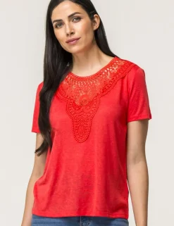 Donna Piazza Italia T-Shirt E Top<T-shirt mezza manica vestibilità regular con applicazione macramè su scollo - latte