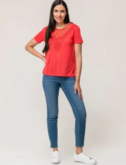 Piazza Italia T-shirt mezza manica vestibilità regular con applicazione macramè su scollo - latte Bianco Discount